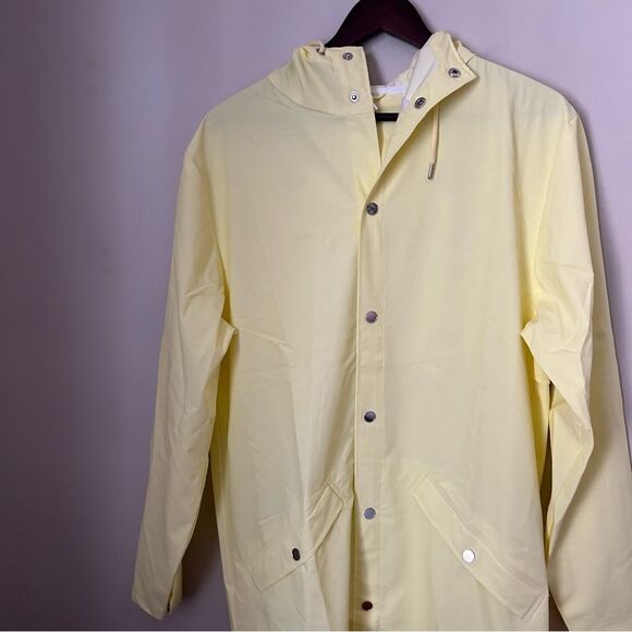 Rains Longer Jacket Straw Yellow Unisex Casual Classic Button Closure Hooded - Picture 4 of 13